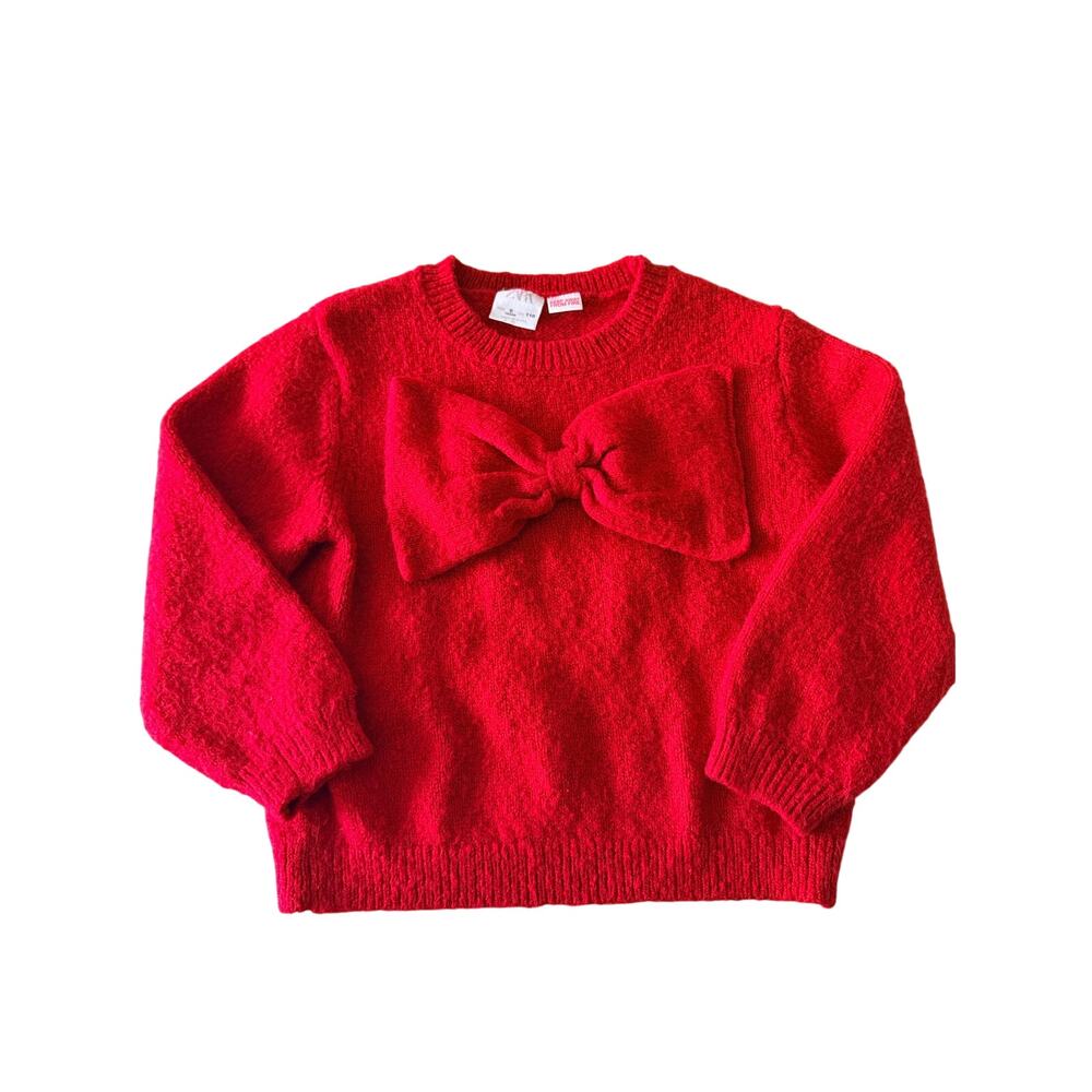 Zara Girls Red Bow Adorned Sweater - Size 6